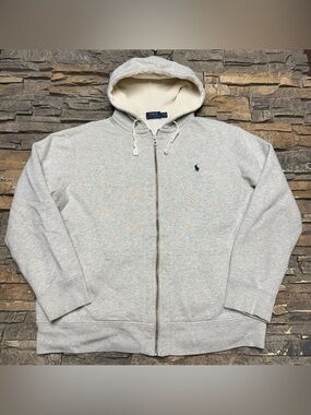 Polo Ralph Lauren Full Zip Hoodie Sweatshirt Mens 2XL Gray Pockets Lined Warm